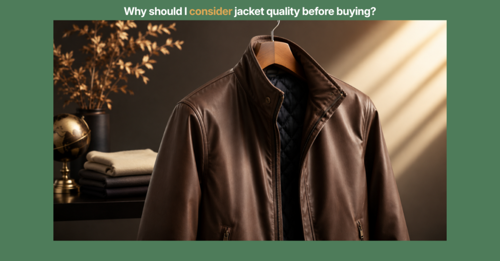 Premium brown leather jacket displayed on a wooden hanger in a sophisticated studio setting, highlighting craftsmanship, durable materials, and attention to detail associated with high-quality outerwear.
